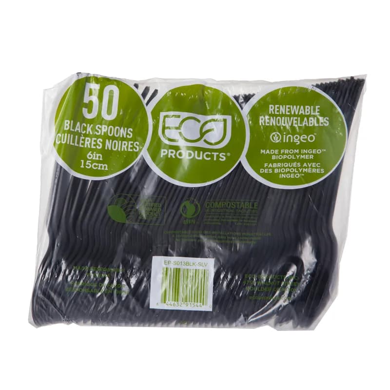 Plantware Spoon 6 IN PLA Black High Heat 1000/Case