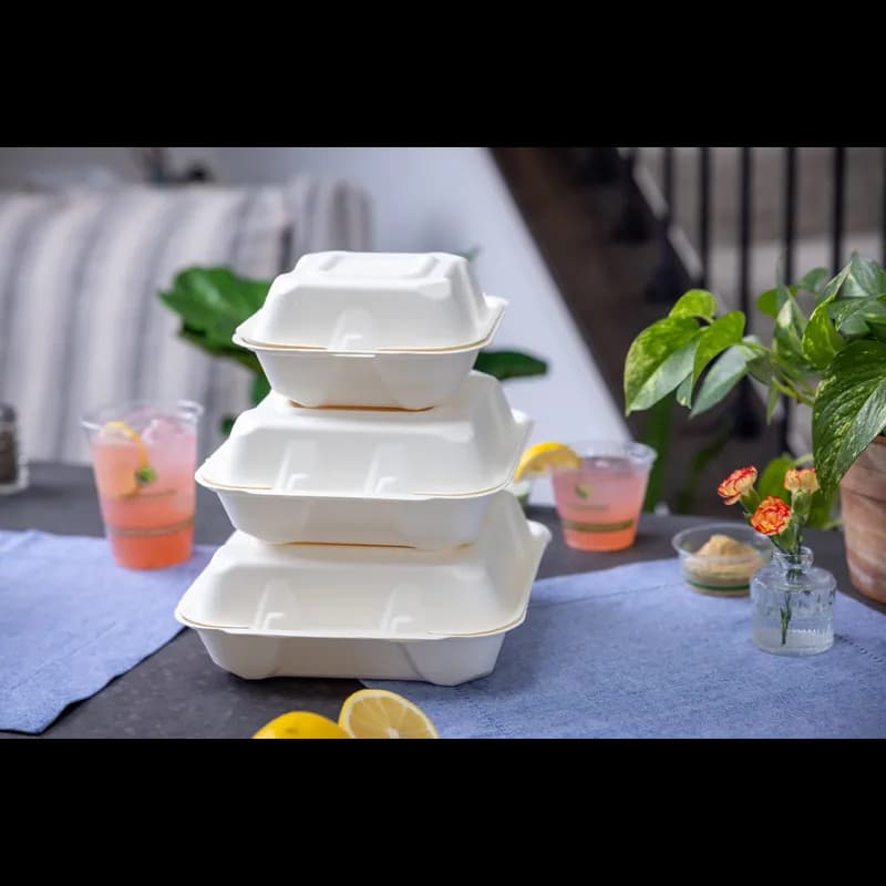 Take-Out Container Hinged 6.8X6.5X3.3 IN Fiber Blend Natural 450/Case