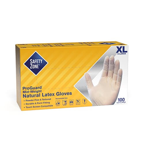 Safety Zone® Gloves XL Natural 5MIL Polymer Coated Latex Powder-Free Textured 100 Count/Box 10 Box/Case