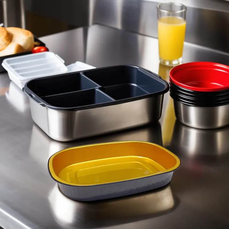 Victoria Bay Take-Out Container Base 9.69X7.68X1.61 IN Aluminum Black Gold Rectangle Freezer Safe 100/Case