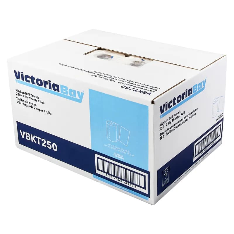 Victoria Bay Household & Kitchen Roll Paper Towel 11X8 IN 2PLY White 250 Sheets/Roll 12 Rolls/Case
