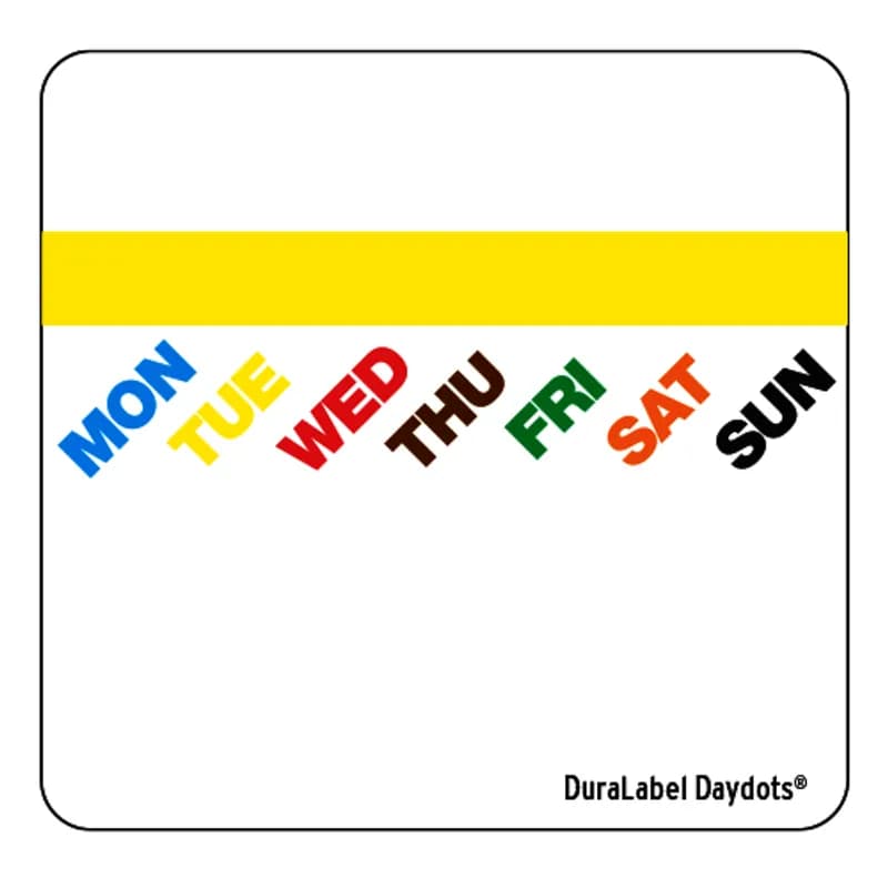 DuraLabel Days of the Week Prep N Print Label 2X2 IN Square 300 Count/Roll 20 Rolls/Case