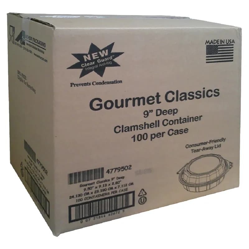 Cold Take-Out Container Hinged With Dome Lid 9X9 IN RPET Black Clear Deep 100/Case