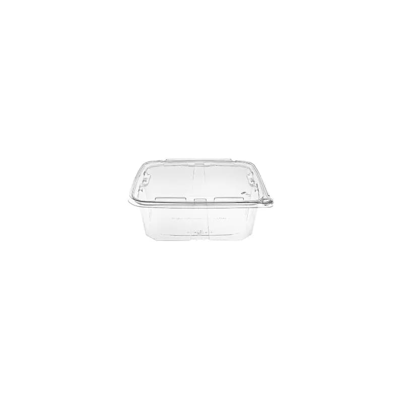 Take-Out Container Hinged 64 OZ RPET Clear Smooth Wall Tamper-Evident 164/Case