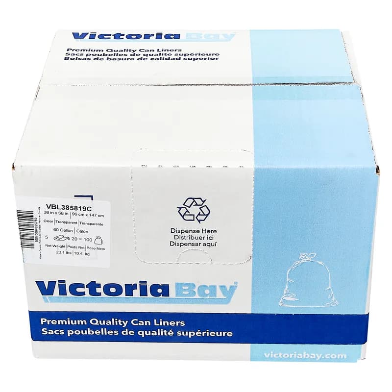 Victoria Bay Can Liner 38X58 IN 60 GAL Clear LLDPE Roll 20 Count/Roll 5 Rolls/Case 100 Count/Case