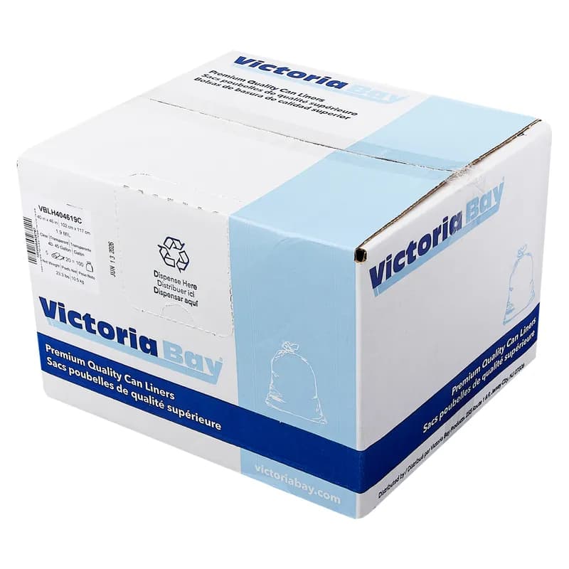 Victoria Bay Can Liner 40X46 IN 40-45 GAL Clear LLDPE 1.9MIL Roll 20 Count/Roll 5 Rolls/Case 100 Count/Case