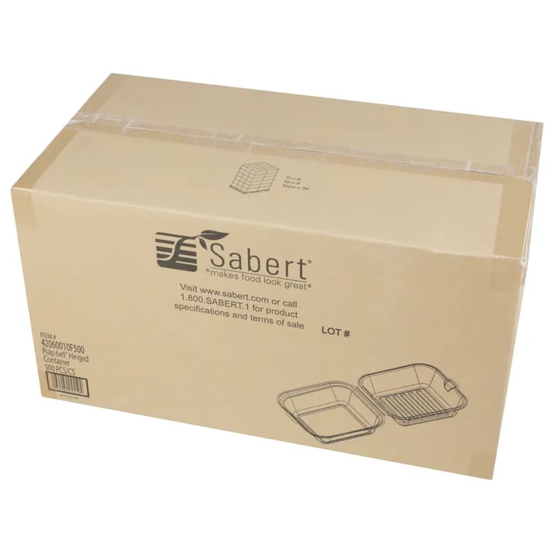 Take-Out Container Hinged 6X6 IN Pulp Fiber 500/Case