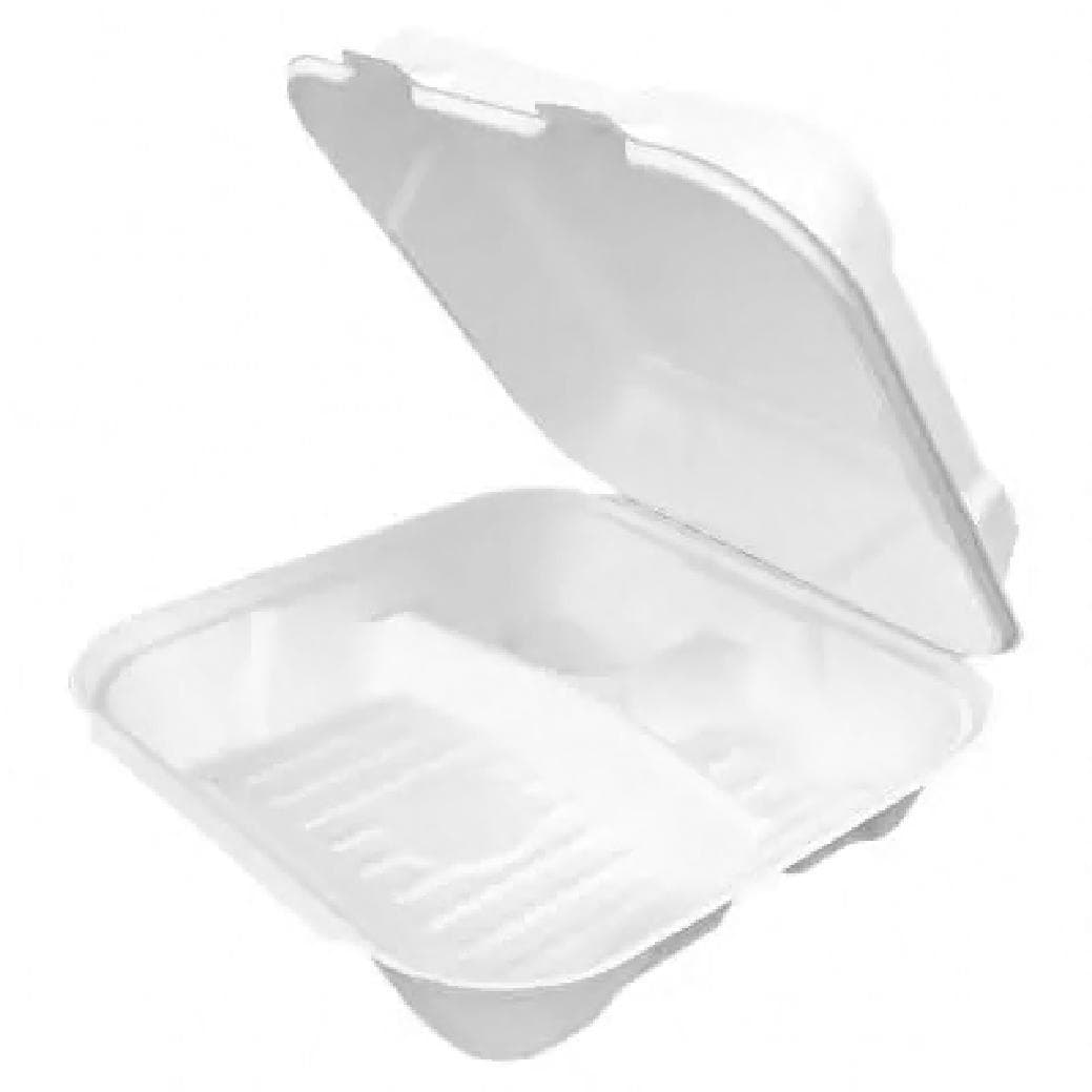 Harvest Take-Out Container Hinged 9X9X3 IN 3 Compartment Pulp Fiber White Square 200/Case