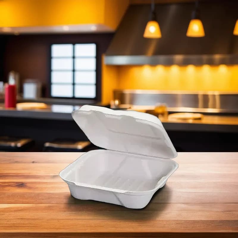 Harvest Take-Out Container Hinged 8X8 IN Pulp Fiber White Square 200/Case