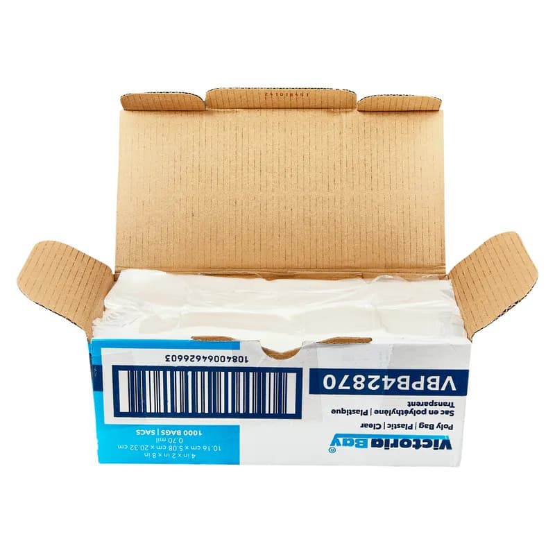Victoria Bay Poly Bag 4X2X8 IN Clear LDPE 0.7MIL 1000/Case