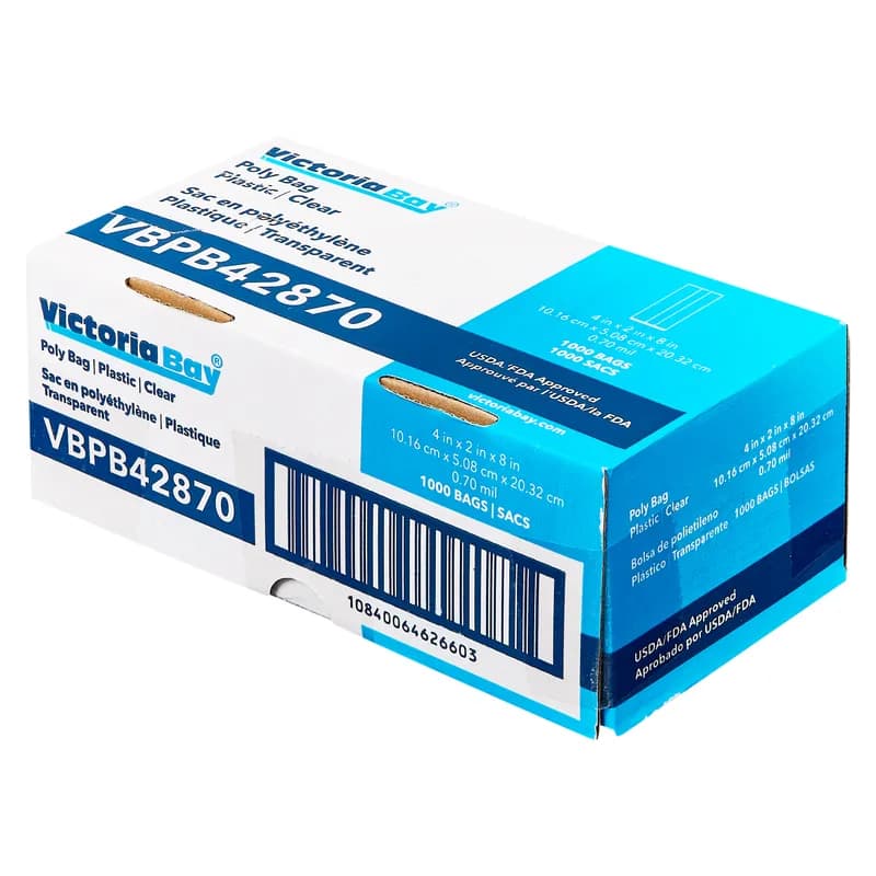 Victoria Bay Poly Bag 4X2X8 IN Clear LDPE 0.7MIL 1000/Case
