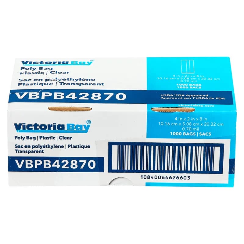 Victoria Bay Poly Bag 4X2X8 IN Clear LDPE 0.7MIL 1000/Case