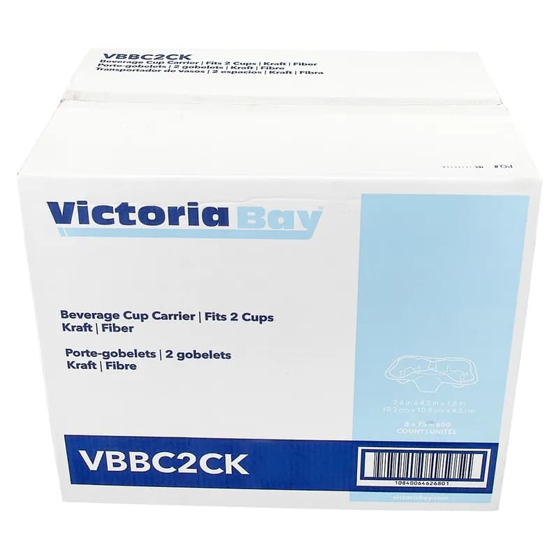 Victoria Bay Cup Carrier 7.6X4.3X1.8 IN 2 Compartment Pulp Fiber Kraft 75 Count/Pack 8 Packs/Case 600 Count/Case