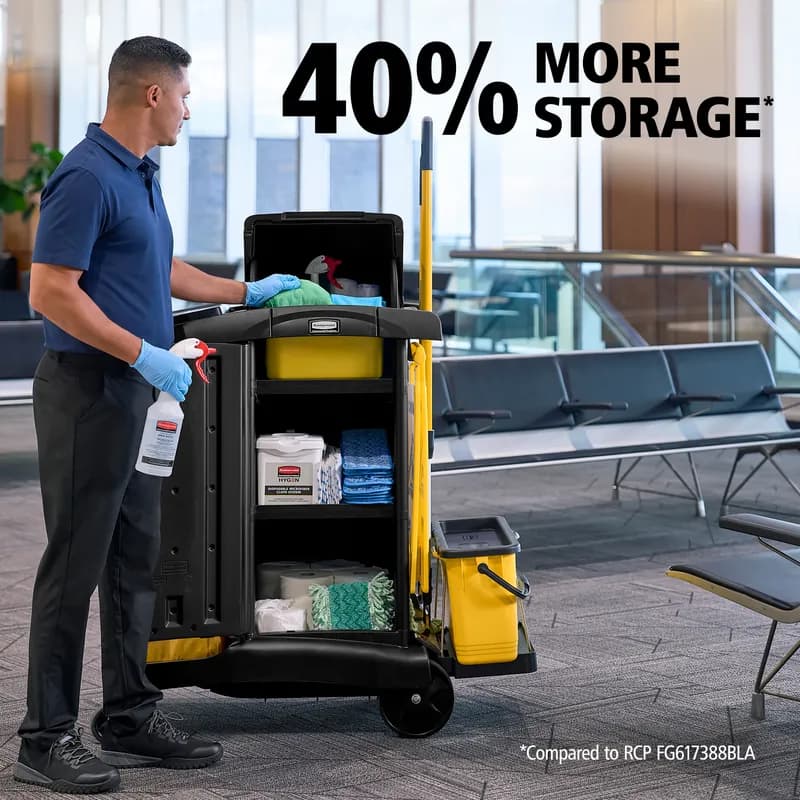 Janitorial Cleaning Cart Black Yellow High Security 1/Each