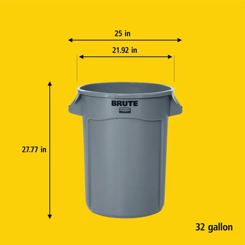 Brute® 1-Stream Trash Can 25.39X22.64X27.87 IN 32 GAL Dark Green Resin Vented Food Safe 1/Each