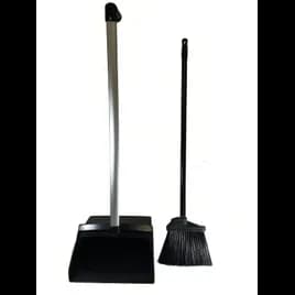 Lobby Broom & Dustpan Black Plastic Aluminum Ergonomic Handle Broom Clip Stiff Bristles 1/Each