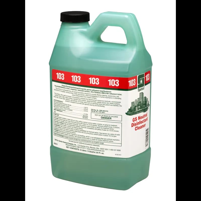 Green Solutions® Neutral Disinfectant Cleaner® 103 Unscented One-Step 2 L Multi Surface Concentrate Quat 4/Case