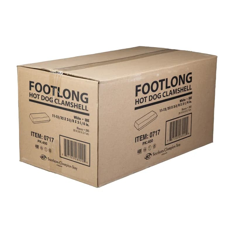 Hot Dog Take-Out Container Hinged 12 IN Plain 400/Pack