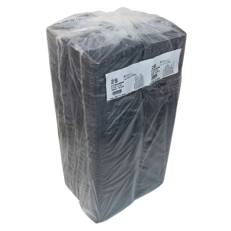 2S Supermarket Tray 8.2X5.7X0.65 IN 1 Compartment Polystyrene Foam Black Rectangle 500/Case