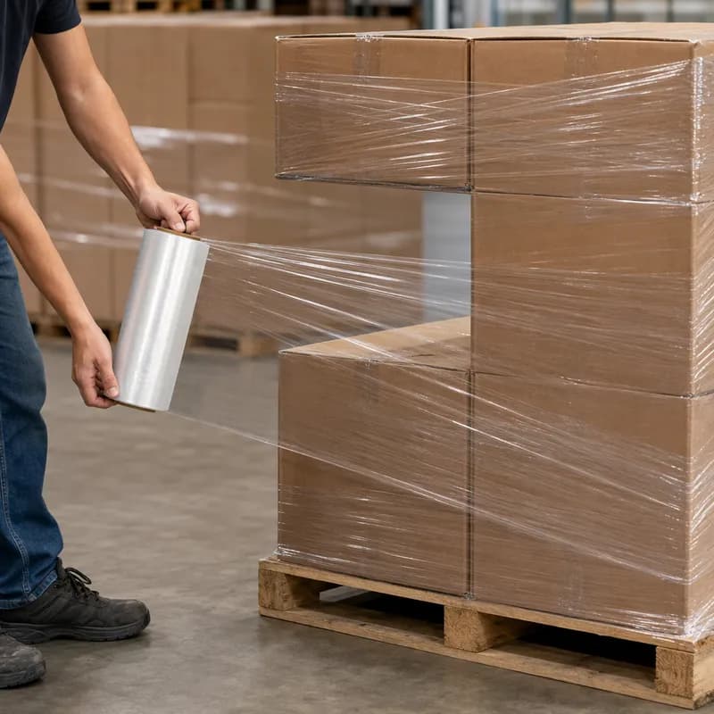 Hand Stretch Film 16IN X1500FT Clear LLDPE 63GA 0.63MIL 16.002MIC 4 Rolls/Case 48 Cases/Pallet