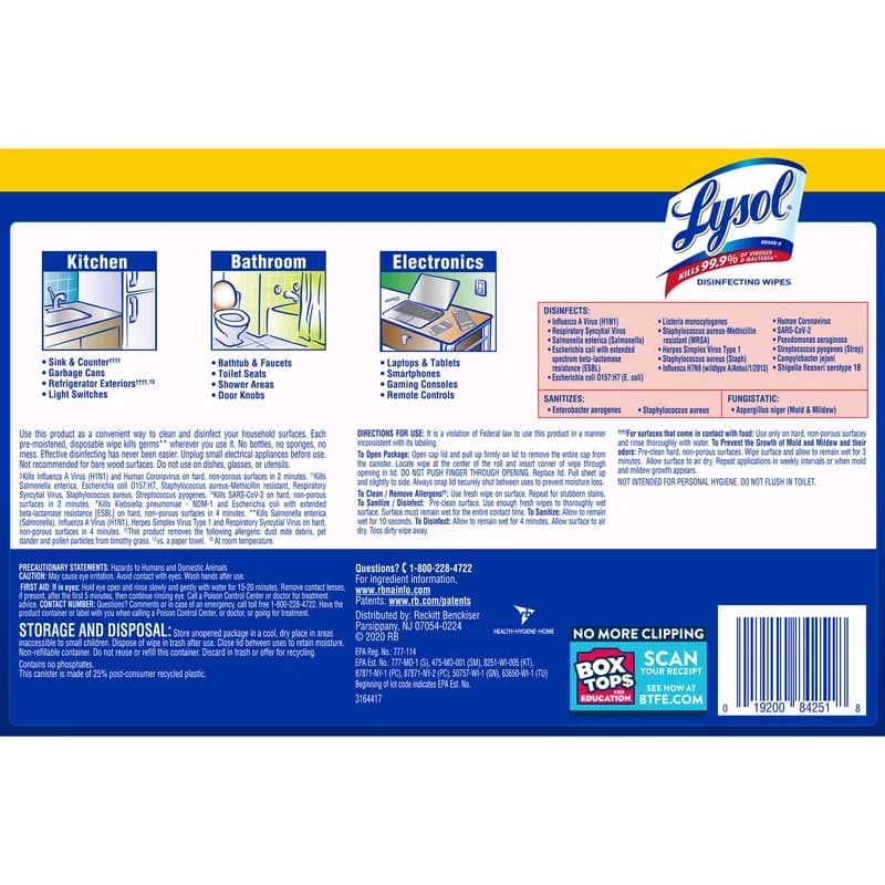 Lysol® Lemon & Lime Blossom Disinfectant 7X7.25 IN Wipe 6/Case