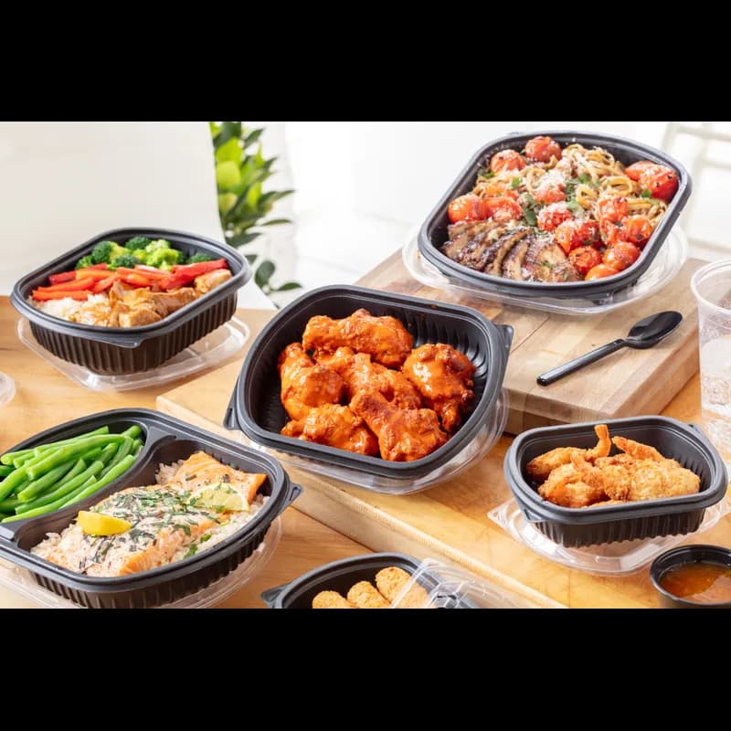Take-Out Container Base 6.125X4.875X1.625 IN MFPP Black Rectangle 232/Case