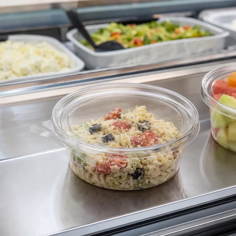 Safe-T-Fresh® Deli Container Hinged 24 OZ RPET Clear Round Tamper-Evident Tamper-Resistant 168/Case