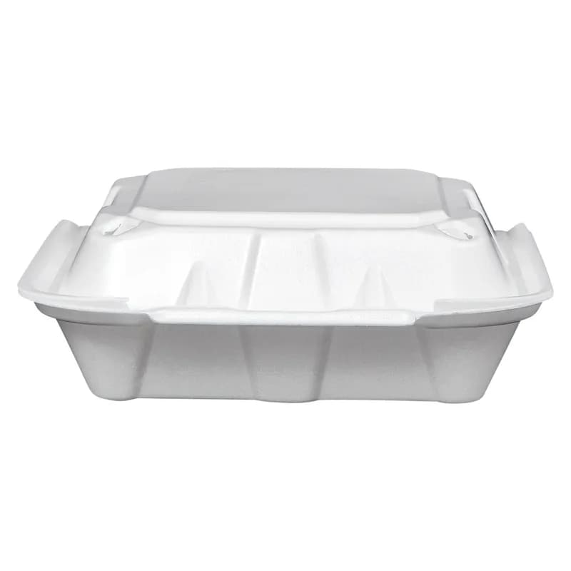 Victoria Bay Take-Out Container Hinged Medium (MED) 8.375X8.125X3 IN Foam White Tab-Lock Vented 150/Case