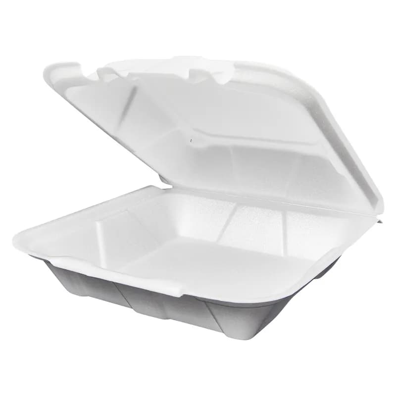 Victoria Bay Take-Out Container Hinged Large (LG) 9X9.1X3.2 IN Foam White Tab-Lock Vented 150/Case