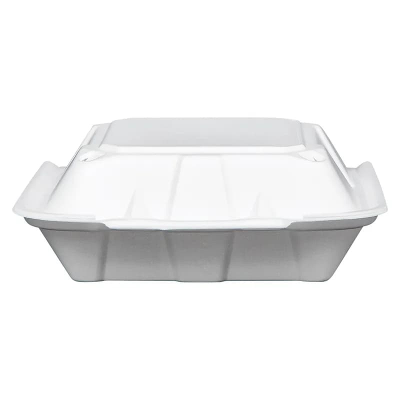 Victoria Bay Take-Out Container Hinged Large (LG) 9X9.1X3.2 IN Foam White Tab-Lock Vented 150/Case