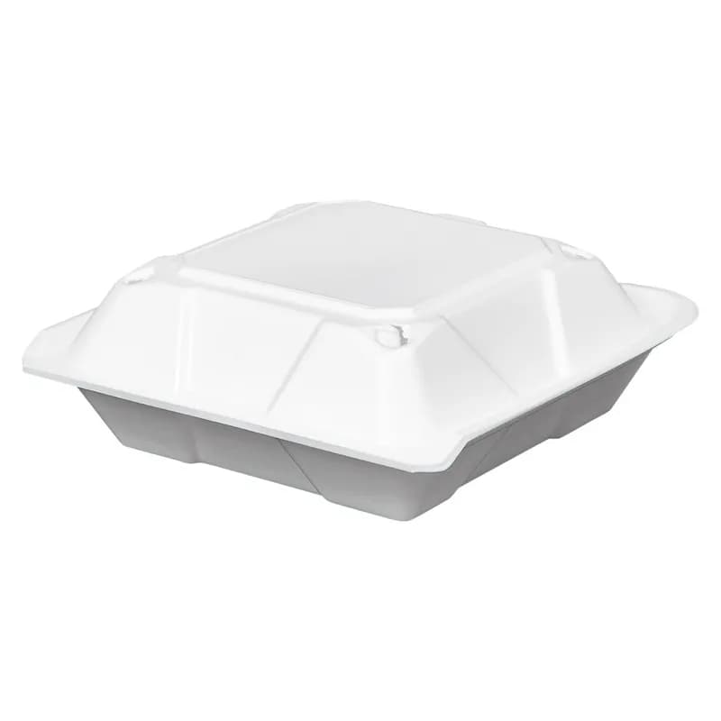 Victoria Bay Take-Out Container Hinged Large (LG) 9X9.1X3.2 IN Foam White Tab-Lock Vented 150/Case