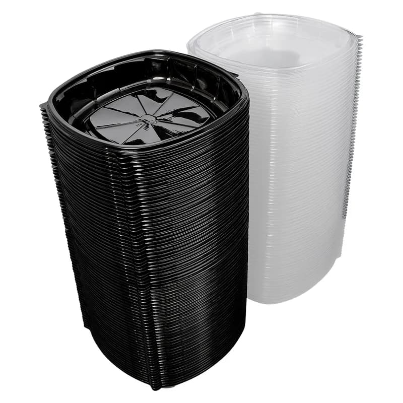 Victoria Bay Take-Out Container Hinged 10X10X2.5 IN PP Black Clear Square 148/Case