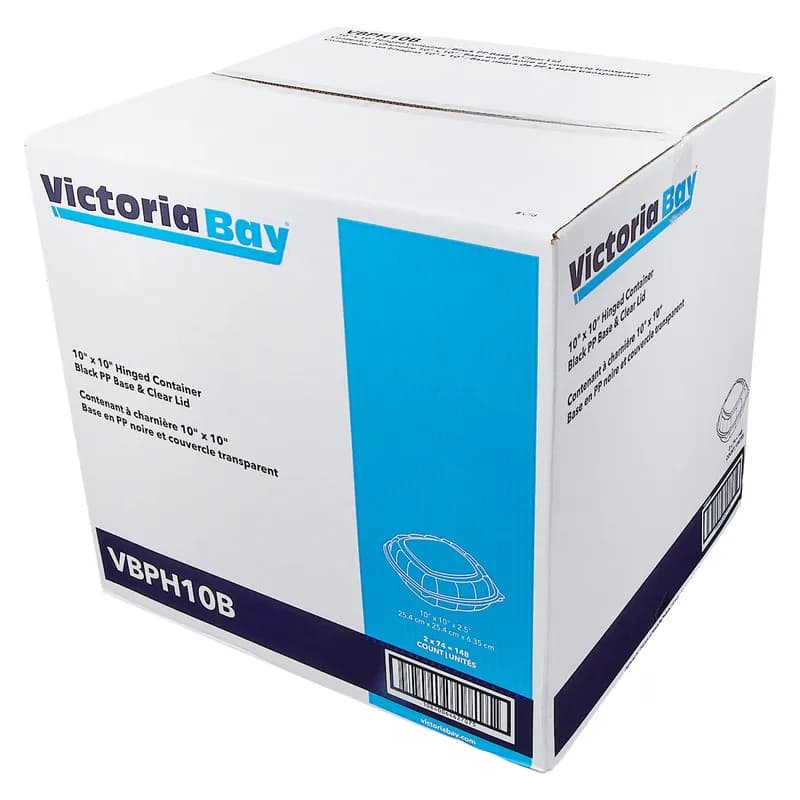 Victoria Bay Take-Out Container Hinged 10X10X2.5 IN PP Black Clear Square 148/Case