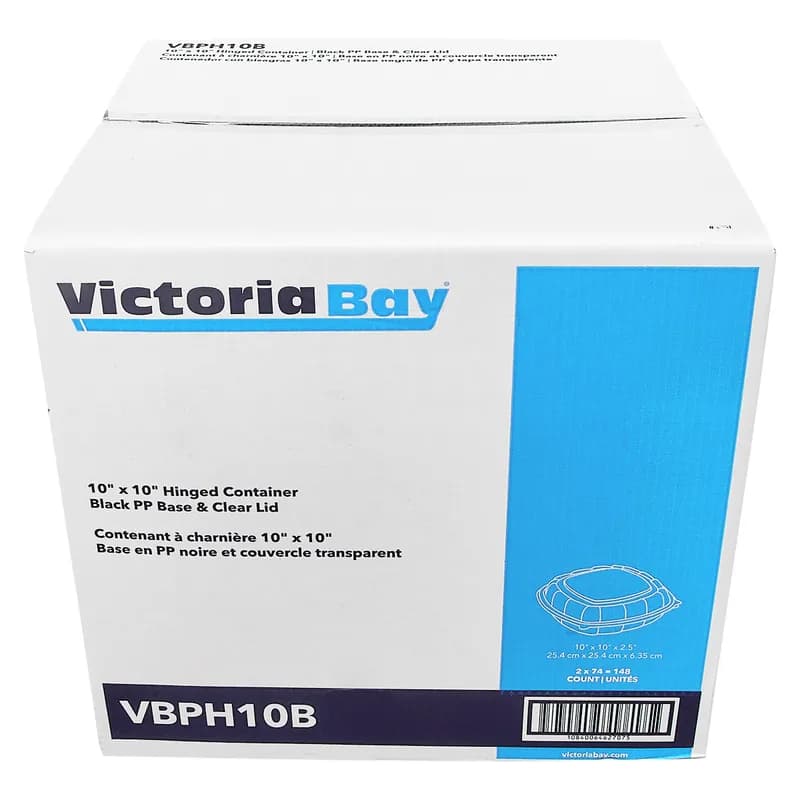 Victoria Bay Take-Out Container Hinged 10X10X2.5 IN PP Black Clear Square 148/Case