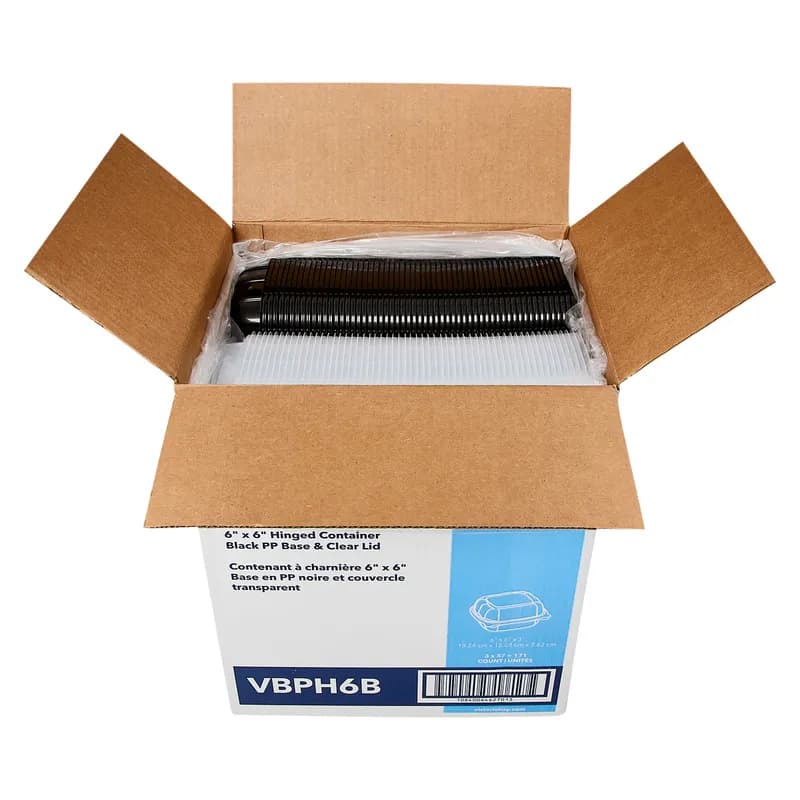 Victoria Bay Take-Out Container Hinged 6X6X3 IN PP Black Clear Square 171/Case