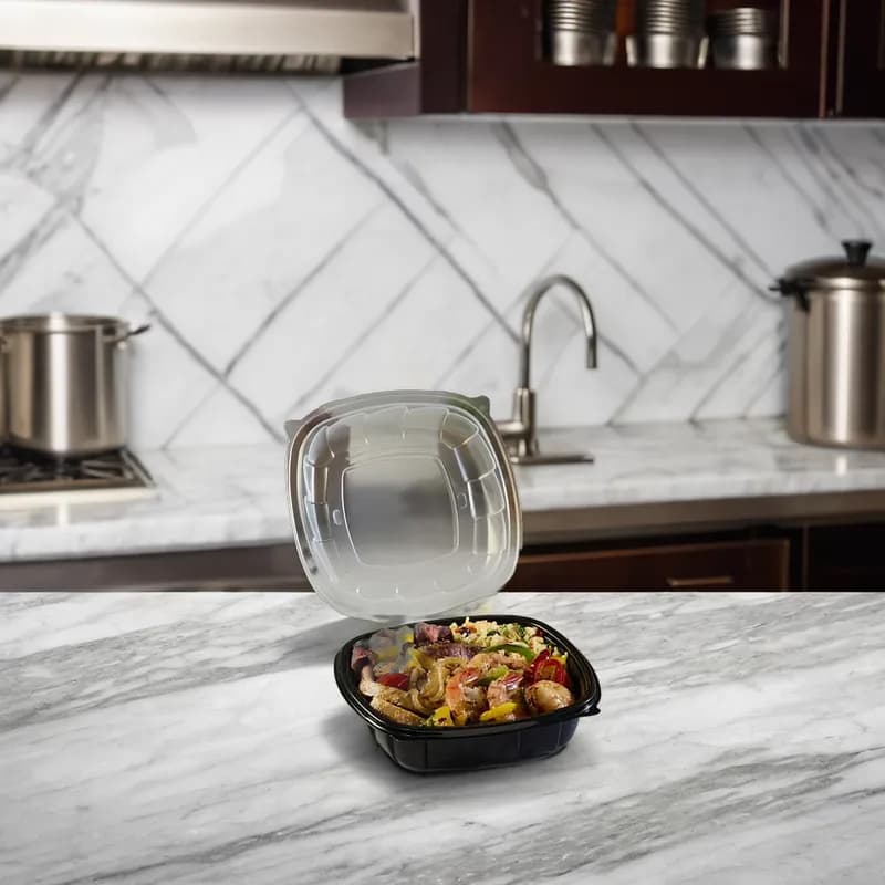 Victoria Bay Take-Out Container Hinged 8X8X2.5 IN PP Black Clear Square 138/Case