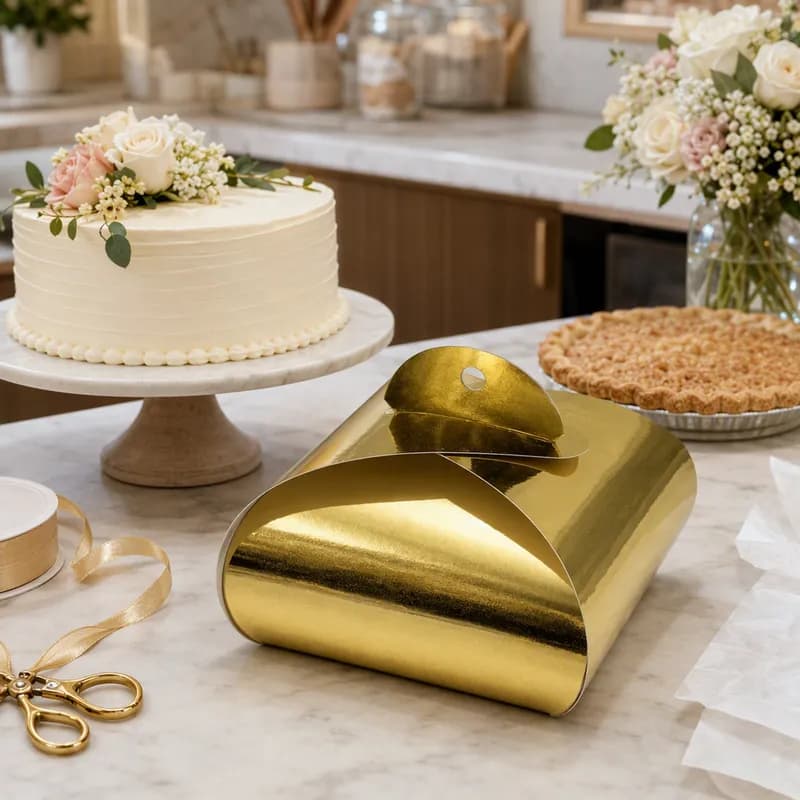 Cake Box 12X12X3.875 IN Cream Gold Petal & Tulip 100/Case