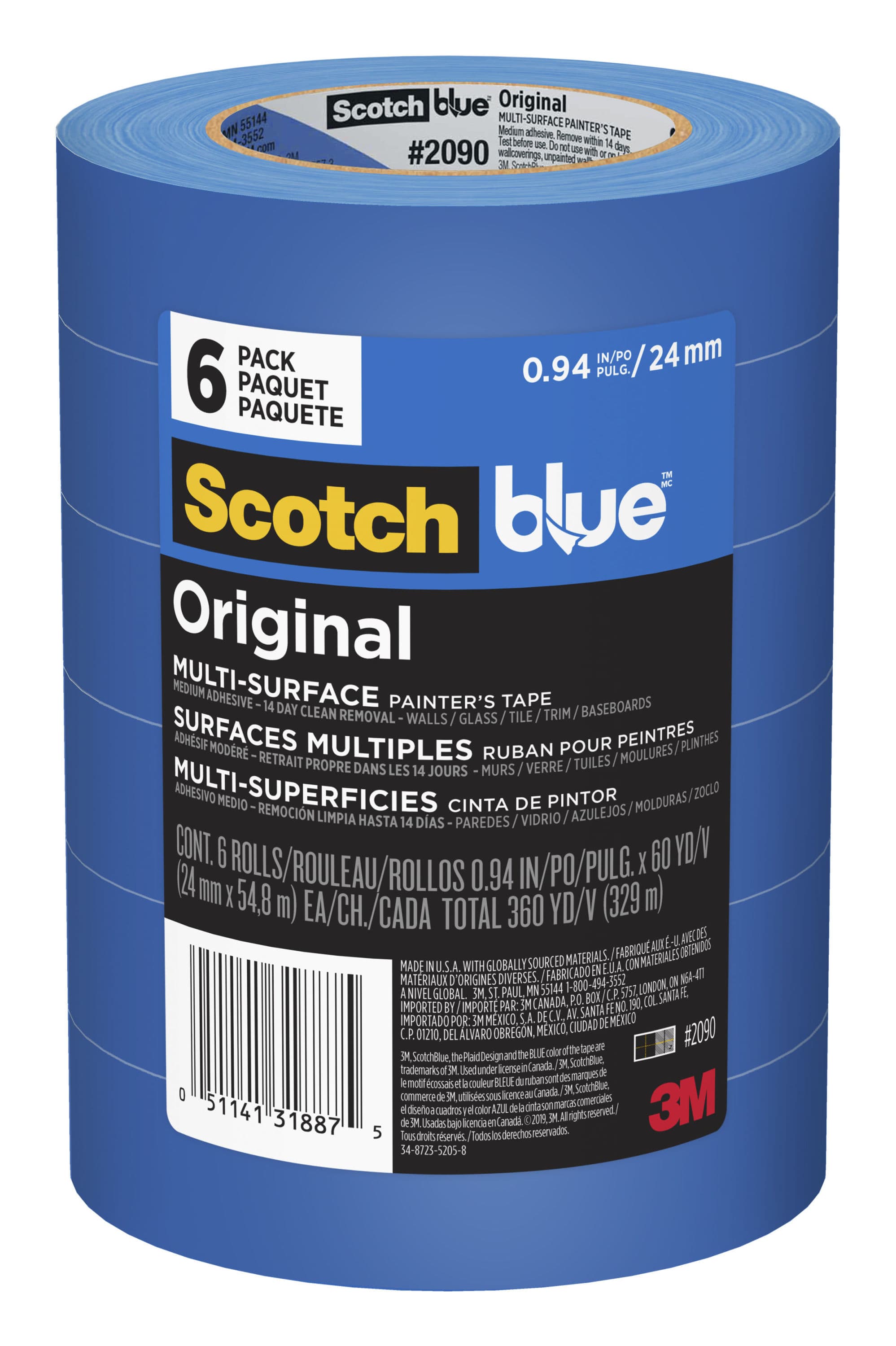 ScotchBlue™ 2090-24EP6 Painter's Tape 24MM X54.8M Blue PE 6 Count/Pack 4 Packs/Case