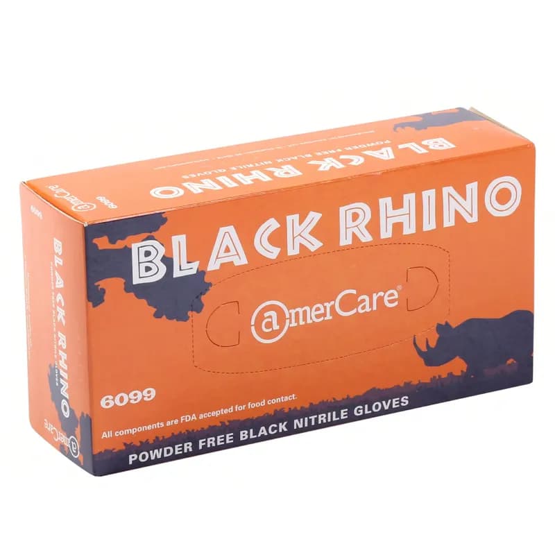 Black Rhino Gloves Medium (MED) Black 6MIL Heavy Nitrile Powder-Free Latex Free Textured 100 Count/Box 10 Box/Case