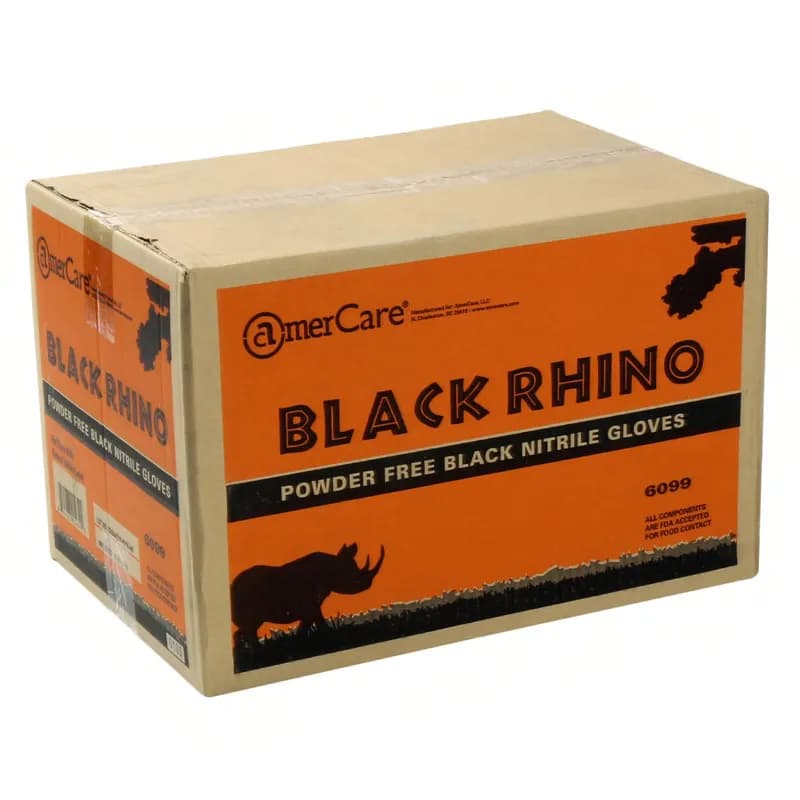 Black Rhino Gloves Medium (MED) Black 6MIL Heavy Nitrile Powder-Free Latex Free Textured 100 Count/Box 10 Box/Case