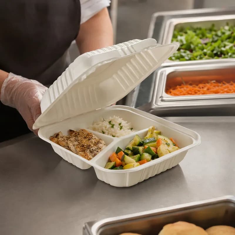 Take-Out Container Hinged 7X7 IN 3 Compartment 500/Case