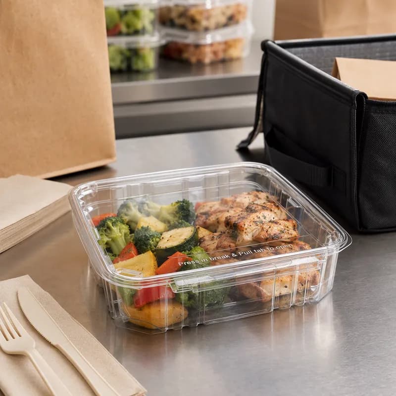 Polar Pak® BreakAway Take-Out Container Hinged 8.73X8.09X2.36 IN PET Clear Rectangle 120/Case