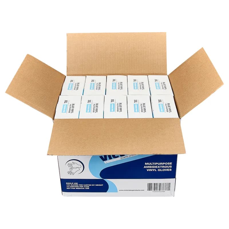 Victoria Bay General Purpose Gloves XXL Blue Vinyl Disposable Powder-Free 100 Count/Box 10 Box/Case 1000 Count/Case