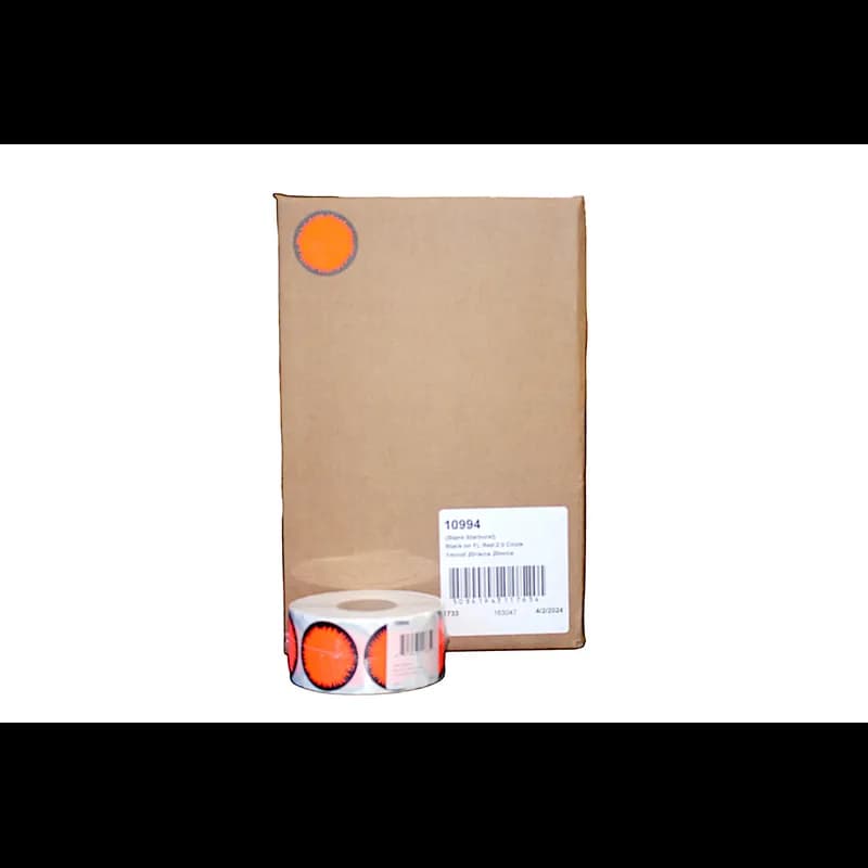 Blank Promo Write In Label 2 IN Black Fluorescent Red Starburst Circle 1000 Count/Roll 20 Rolls/Case 20000 Count/Case