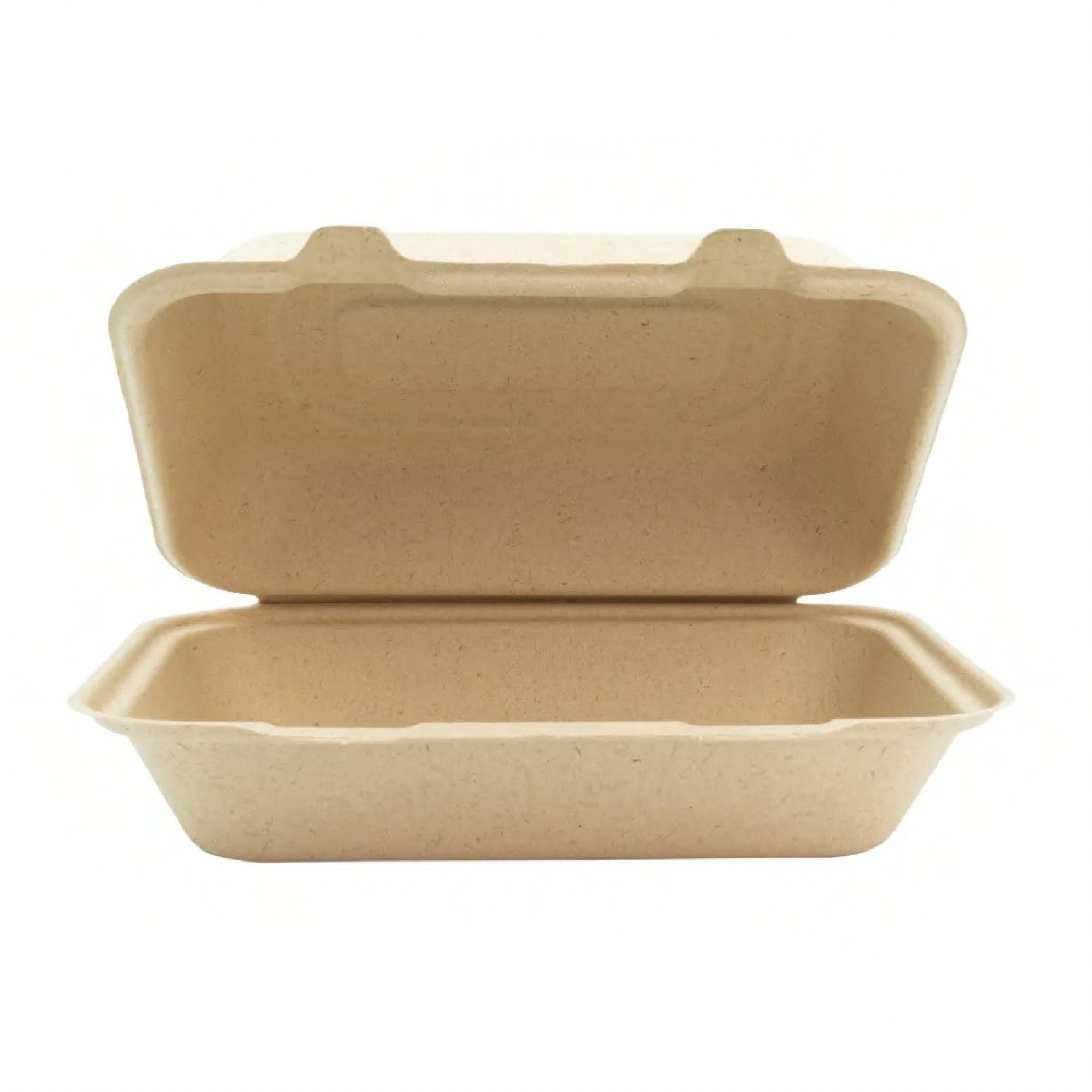 Take-Out Container Hinged 9X6 IN Molded Fiber Natural 200/Case