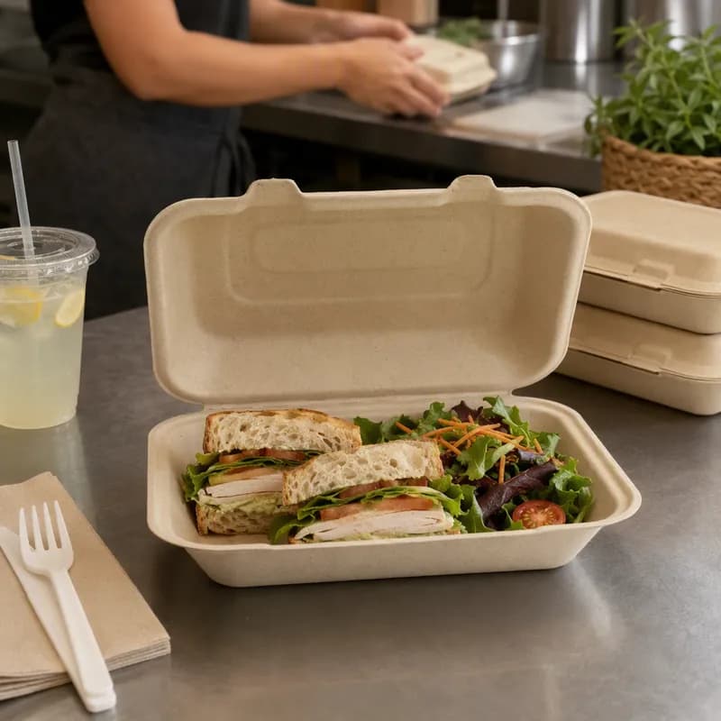 Take-Out Container Hinged 9X6 IN Molded Fiber Natural 200/Case