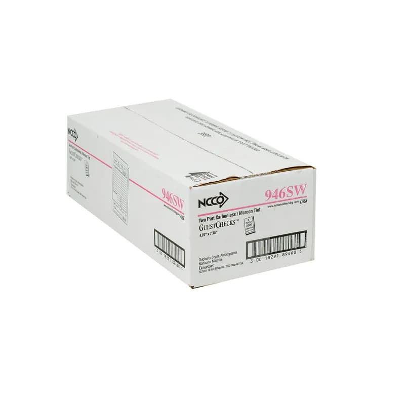 Guest Check 4.25X7.25 IN Paper Maroon Medium-Wide 2-Part Carbonless Shrink Wrapped 2000/Case