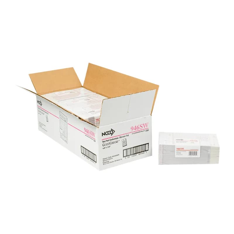 Guest Check 4.25X7.25 IN Paper Maroon Medium-Wide 2-Part Carbonless Shrink Wrapped 2000/Case