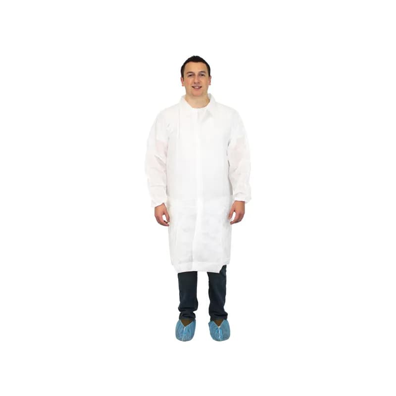 PolyLite® Lab Coat Large (LG) White PP No Pockets Elastic Wrists 30/Case