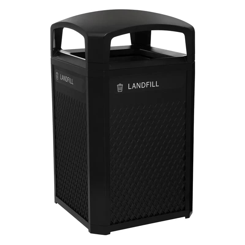 Landmark Series® Landfill 1-Stream Trash Container Frame 26X26X46.5 IN 50 GAL Black Resin With Dome Lid 1/Each